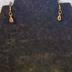 Gold Dangle Earrings with Clear Crystal Inside - Handmade